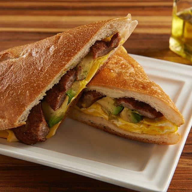 Egg, Spanish Sausage & Avocado Sandwich.