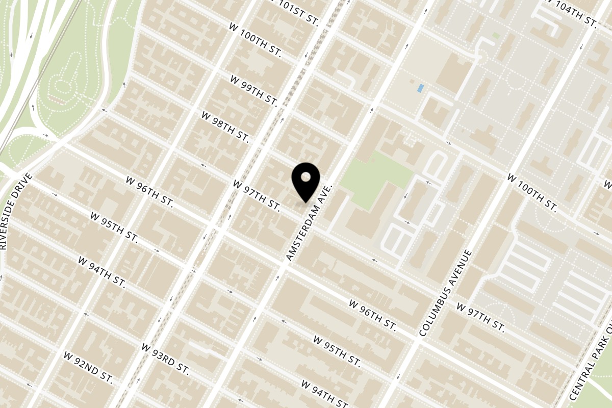 Map showing the location of Malecon Restaurants 97th Street on 764 Amsterdam Avenue in New York
